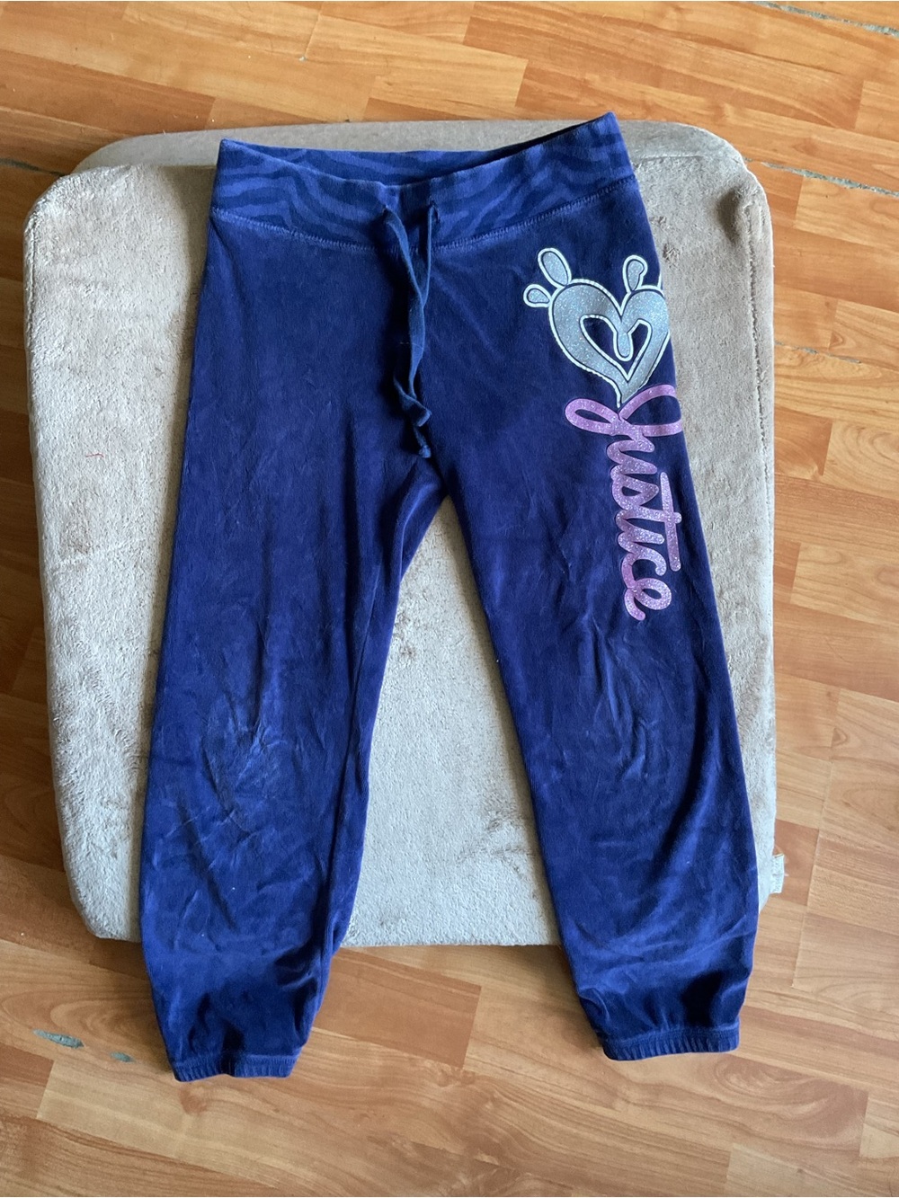 Justice Girls' Navy Velour Joggers with Pink Logo & Heart